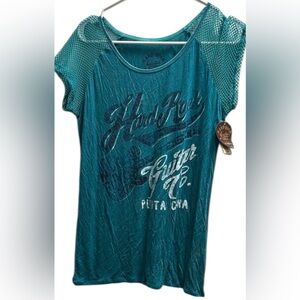 Hard Rock Cafe guitar Punta Cana tee  Blue Graphic Cap Sleeve shirt NWT